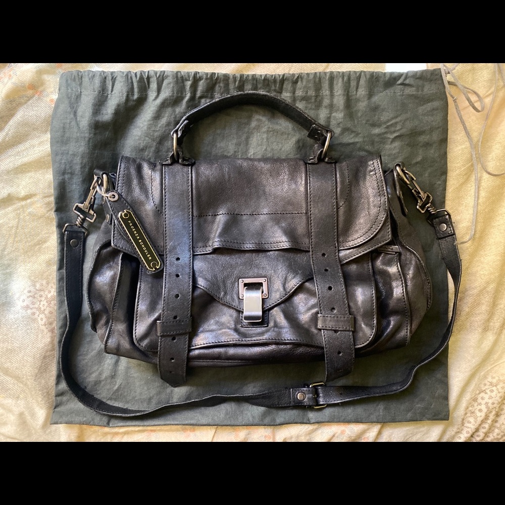 AUTHENTIC PROENZA SCHOULER PS1 MEDIUM SATCHEL CROSSBODY BAG BLACK LEATHER